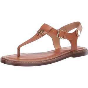 Tommy Hilfiger Sz 9.5 Strappy Cognac Brown Padded Flat Sandals Shoes Ankle